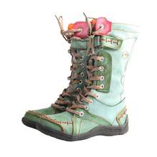 1 Pair TMA EYES Women's Artisan Aged Leather Boots - Mid-Calf Vintage Boots With Side Zipper, Hand-Crafted Stitching & Non-Slip Sole,Boots For Women - 薄荷綠 - 查看 4