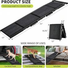 Rampa plegable del perro del coche - Superficie antideslizante y manijas laterales, capacidad de 250LBS - Escaleras de aluminio para perros grandes, SUV, coche y camión - 71x17 pulgadas - Ver 2