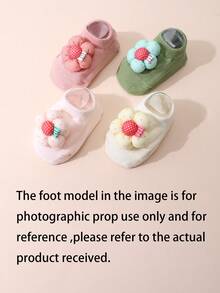 4 Pairs Baby Cute Floral Short Socks, Cotton Toddler Non-Slip Boat Socks For Daily Wear - Multicolor - View 3
