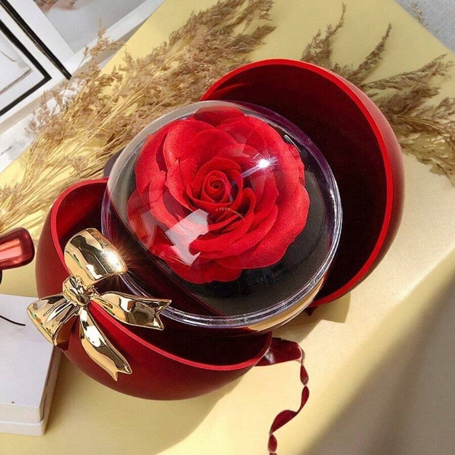 1pc Spherical Romantic Artificial Rose Flower Bow Tie Creative Jewelry Box, Proposal Gift Box (No Ring Included) - Multicolor - View 1