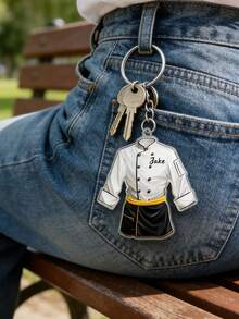 1pc Customized Chef Name Tag Keychain - Personalized Cooking Decor Keychain With Chef Uniform Design (White Coat, Black Pants, Gold Trim) - Durable Acrylic Chef Keychain, Personalized Chef Uniform Keychain - Multicolor - View 4