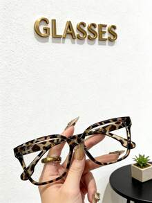 ：1副女士复古豹纹方形防蓝光眼镜，PC材质，轻便，Y2K风格，节日配饰，手机配件，女士防蓝光眼镜，假眼镜，透明眼镜，女士眼镜，圣诞节配饰，万圣节款式，适合日常办公通勤，返校季，游戏，派对造型，校园学习。 - A - 查看 5