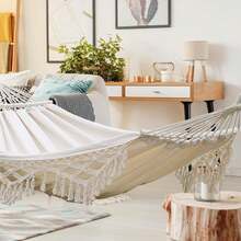 Hamaca Blanca Con Flecos 100x200x280cm Para Jardín Y Exterio - Blanco - Ver 2