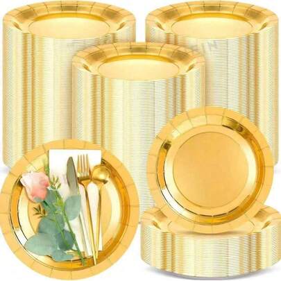 10/20/40/50/100pcs/Set Gold Cake Plates, Afternoon Tea Dessert Trays, Home Living Room Snack Plates, Fruit Plates, Jewelry Storage Trays, Decorations, Kitchen Supplies, Suitable For Weddings, Birthdays, Gatherings, Various Party Occasions