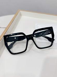 1pc Women's Casual Retro Square Large Frame Black Fashion Plain Glasses, Suitable For Daily Wear And Street Photography - Multicolor - View 3
