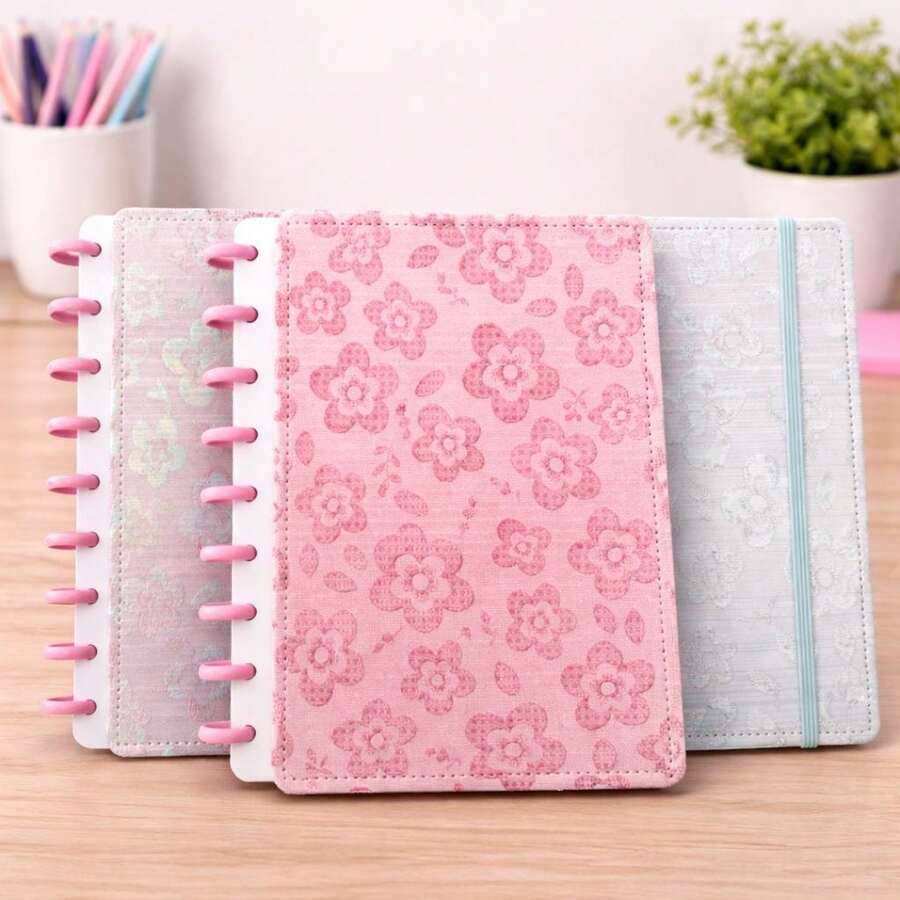 Smart Disc Notebook B5 Hardcover College Ruled School Notebook Floral 3D - DARK PINK - View 1