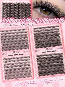 640片D型卷翘蓬松假睫毛套装，包含睫毛胶、镊子、睫毛刷、放大睫毛，轻盈可重复使用，大容量单根假睫毛，柔软自然的混合睫毛，打造3D立体浓密眼妆。 - 彩色 - 查看 14