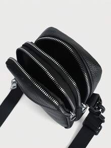 男士新款运动单肩包，休闲多功能轻便通勤背包，带手机袋，格子图案背包，情人节礼物 - 黑色 - 查看 11