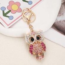 1pc Sparkling Rhinestone Owl Pendant, Creative Bag Charm, Cartoon Owl Keychain In Blue, Pink, Champagne, Gift For Boyfriend/Girlfriend, Best Friend, Coworker, Birthday, Parents - Multicolor - View 9