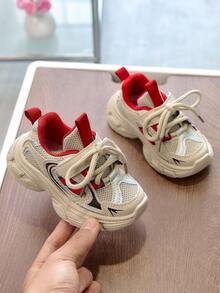 1 Pair Children's Breathable Non-Slip Soft Bottom Toddler Walking Shoes, Fashionable Lightweight Thick Sole Student Running Shoes, Suitable For Boys And Girls, Spring/Autumn - Red - View 2