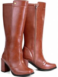 Lumiss Women's High-Top Boot With High Block Heel, Comfortable, Square Toe - 駝色 - 查看 4
