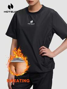 HOTSUIT 女士桑拿服，吸汗桑拿上衣，减肥运动跑步短袖衫 - 黑色 - 查看 2