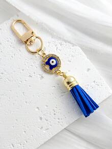 Rhinestone Tassel Pendant, Gold Lobster Clasp Bag Charm, Evil Eye Lucky Amulet Accessory - Multicolor - View 7