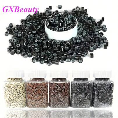 1000个微型硅胶环 - 5毫米微型连接环，用于牢固的接发，专业硅胶接发珠，适用于DIY发型、编发接发、羽毛接发，美发师用品