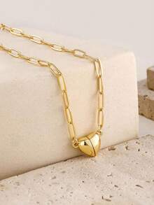 1pc 14K Plated Heart Shape Pendant Magnetic Necklace For Women Dainty Fashion Choker Necklace Jewelry