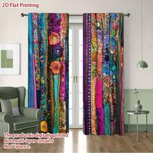Boho Floral Striped Curtains - Semi-Sheer Window Drapes With Rod Pocket, Peach Skin Curtains, Single-Sided Printed, Vibrant Multicolor Floral Patterns - Machine Washable Polyester For Living Room, Bedroom, Kitchen, Enhance The Sense Of Happiness At Home, Spring Home Decor And Gifts (Rod Not Included) - Style 1 (2 Panels) - View 6