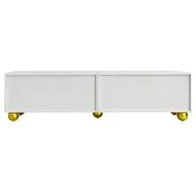 Low TV Unit With Textured Doors, Drawers, Open Compartments, Gold Handles And Legs. - White - View 8