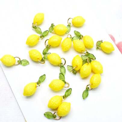 50pcs/Bag Acrylic Lemon Leaf Pendant DIY Bracelet, Phone Chain, Fruit Charm, Earrings, Jewelry Accessories