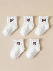 20/10/5 双装白色婴儿船袜，可爱小熊图案，男女童通用，柔软透气，弹性防滑袜口，适合日常穿着，0-36 个月，适合日常穿着和开学季，婴儿袜，幼儿袜，船袜，小熊袜，运动袜，开学季礼物，儿童衣橱系列 - 彩色 - 查看 4