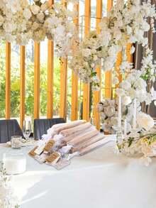 12pcs/3pcs Foldable Handheld Wooden Fan Gift Set, Including 3pcs/1pc Sunflower Wooden Fans, 3pcs/1pc Thank You Cards, 3pcs/1pc Tassels And 3pcs/1pc Organza Bags. These Sandalwood Hollow-Carved Handheld Fans Are Perfect For Weddings, Bridal Showers, Birthday Parties, Tea Parties, And Themed Parties. - Multicolor - View 4