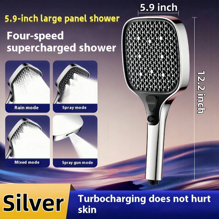 15厘米大尺寸花洒头，超宽面板，4种水流模式（雨淋/雾化/混合/喷射），强劲水压，适用于高水压家庭 - 銀色 - 查看 1