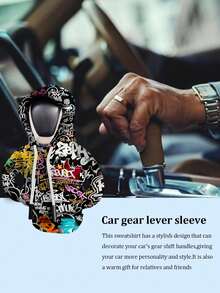 Fun Quote Shift Knob Hoodie, Stretchable Knit Car Shifter Cover, Graffiti Graphic Manual Gear Accessory