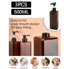 3pcs 500ml/16.9oz Refillable Plastic Pump Bottles, Includes Labels, Reusable For Shampoo, Body Wash, Cosmetics, Bathroom Shower Containers