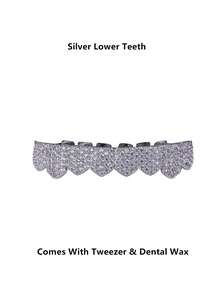 AINTTBY 1pc/2pcs Elegant And Fashionable Hip Hop Gold Teeth 18K Gold Plated With Sparkling Zirconia 8-Toothed Grillz Grills Unisex Halloween - Clear - View 9