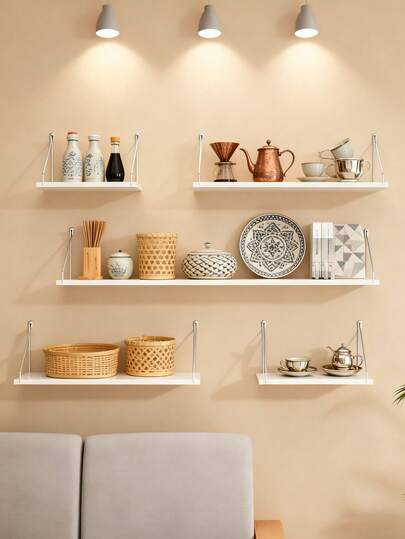 1pc Wall-Mounted Storage Shelf With Wooden Partition, No Drilling Required, Suitable For Living Room, Dorm And Kitchen Organization