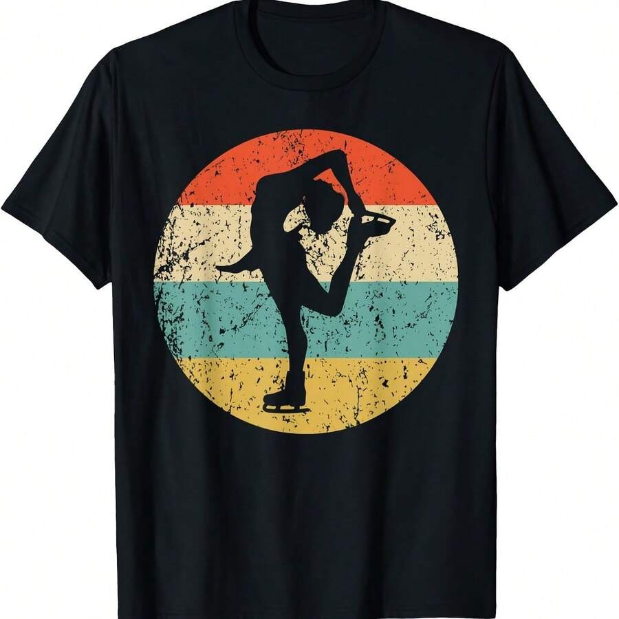 Figure Skater Silhouette Retro Figure Skating T-Shirt - Green - View 1