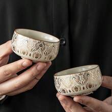 Ru Kiln Dunhuang Phoenix Feather Teacup, Household Ceramic Crackle Glaze Gongfu Tea Cup, Personal Use Tea Cup Water Cup - Multicolor - View 1