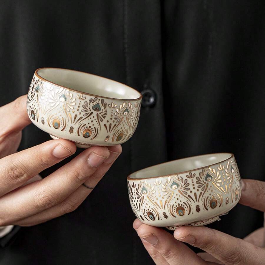 Ru Kiln Dunhuang Phoenix Feather Teacup, Household Ceramic Crackle Glaze Gongfu Tea Cup, Personal Use Tea Cup Water Cup - Multicolor - View 1