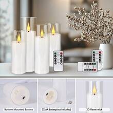 24 Acrylic Transparent Flameless LED Candle Lights, 3 Sizes, 10 Key Remote Control And 24-Hour Timer, Battery Powered, Adjustable Brightness, Perfect For Making Wishes, Wedding Tables, Room Decoration, Halloween, Easter, Father's Day - 白色 - 查看 6