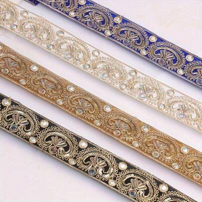 1/5码 5厘米宽 蕾丝，适用于缝制波西米亚风复古亮片刺绣蕾丝织带，手工装饰配件，可用于服装、DIY、工艺品、缝纫用品、初学者缝纫、家居装饰和斋月装饰。