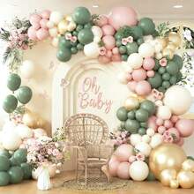 108pcs Pink & Green Party Balloon Set, Includes Mint Green, Pink, Gold, And White Balloons, Suitable For Gender Reveal, Birthday, Baby Shower, Boho Style, Theme Parties, Bridal Shower, Engagement - Multicolor - View 4