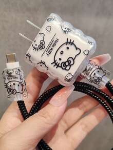 SANRIO 1 Set Fashionable High-Quality Cute Charger Protective Case - Fits 15/16/17 20W Charger Head And Cable, Cartoon Pattern Anti-Drop Protection - Clear - View 3