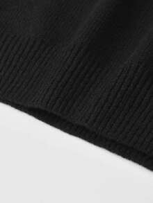 宽松V领纯色休闲套头衫，韩版风格 - 黑色 - 查看 7