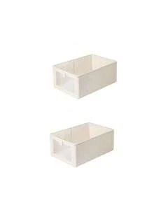 1pc/2pcs/5pcs White Fabric Transparent Window Storage Box, Underwear & Clothing Organizer Drawer, Stackable Storage Container For Wardrobe, Toys & Miscellaneous - Multicolor - View 9