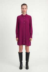 Loose-Fitting Dress With Long Sleeves - Purple - View 2