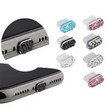 1pc Rhinestone Type-C Phone Dust Plug, Metal High Gloss, Suitable For Android Series - Multicolor - View 4