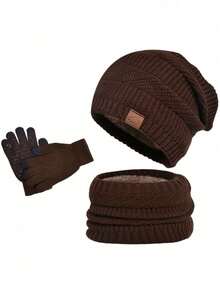 3 Peças Conjunto de Gorro de Malha, Aquecedor de Pescoço e Luvas Touch Screen para Homens no Inverno, Forro Térmico Duplo, Tecido Estampado, Adequado para Esqui, Viagem, Ciclismo, Direção, Encontros, Presente para Homens, Uso Diário - Multicolorido - Visão 9