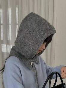 1pc Soft Thick Balaclava Knit Hat Scarf Set, Warm & Casual, Multifunctional For Women In Autumn/Winter