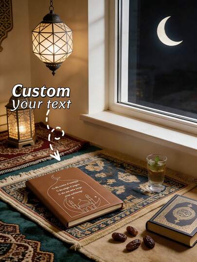 1 Peça Caderno Personalizado do Ramadã - Personalize seu Texto, Capa Dura com Lua Crescente, 100 Páginas Pautadas, Marcador de Página com Fita, Presente de Eid para Estudos/Notas de Taraweeh, Uso em Mesquita/Jumah/Viagem, Lembrança de Decoração do Ramadã-Eid