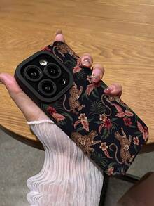 1个粉色豹纹条纹经典防摔软皮手机壳，适合日常使用/节日/春/夏/秋/冬，时尚百搭，适合年轻人/女性/上班族/青年，兼容 11/12/13/14/15/16/16 Plus/16 Pro/16 Pro Max/17/17 Air/17 Pro/17 Pro Max - 彩色 - 查看 5