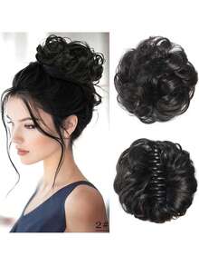 爪夹式凌乱发髻假发片 合成发髻 波浪卷发髻发髻接发 蓬松盘发发髻 爪夹式马尾假发片 - 彩色 - 查看 21