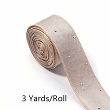 3 Yards/Roll Polyester Edged Dotted Rhinestone Ribbon, Elegant Gift Packaging Ribbon, 25mm Wedding Holiday Party Decor Ribbon, Floral Decoration Silk Tie - Multicolor - View 13