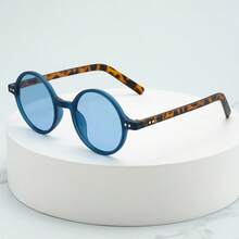 1 pieza Gafas de mujer con montura redonda retro de material de PC, súper ligeras y delgadas, estilo universitario de alta calidad y de moda, adecuadas para viajes, ocio y uso diario - Marco azul, pieza azul - Ver 6