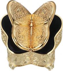 Butterfly Trinket Box Vintage Style Jewelry Storage Treasure Chest - Gold - View 12
