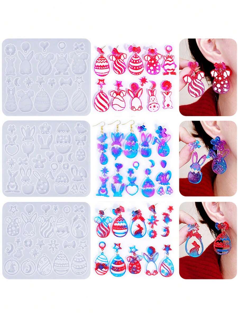 1pc Easter Themed Earring Resin Mold, Rabbit Egg Pendant Silicone Mold, DIY Cute Little Rabbit Pendant Earring Silicone Mold, Easter Egg Pendant Jewelry Drip Mold - White - View 1