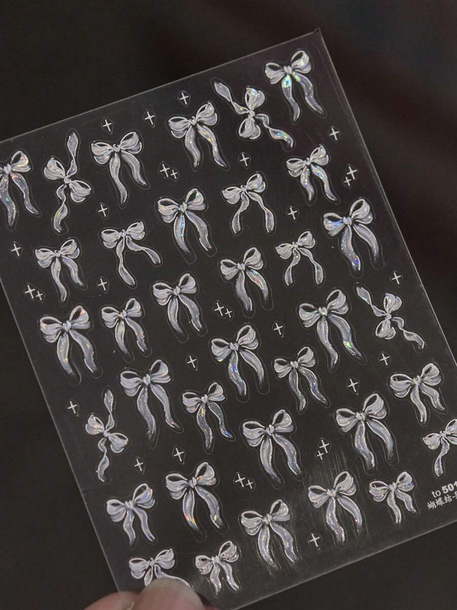1个果冻蝴蝶结魅力独特丝带结蝴蝶结四角星优雅5D美甲贴纸自粘按压式美甲贴,适合女性,营造梦幻美甲装饰,适用于婚礼派对特殊场合,美甲用品 - 彩色 - 查看 1